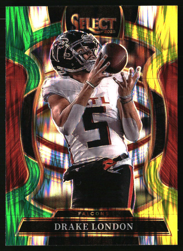 Drake London 2025 Panini Select #47 Green and Yellow Prizm Shock