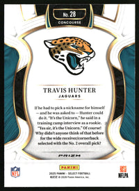 Travis Hunter 2025 Panini Select #28 Green and Yellow Prizm Shock RC