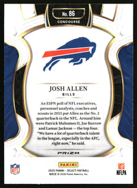 Josh Allen 2025 Panini Select #86 Green and Yellow Prizm Shock