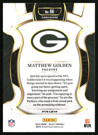 Matthew Golden 2025 Panini Select #66 Green and Yellow Prizm Shock RC
