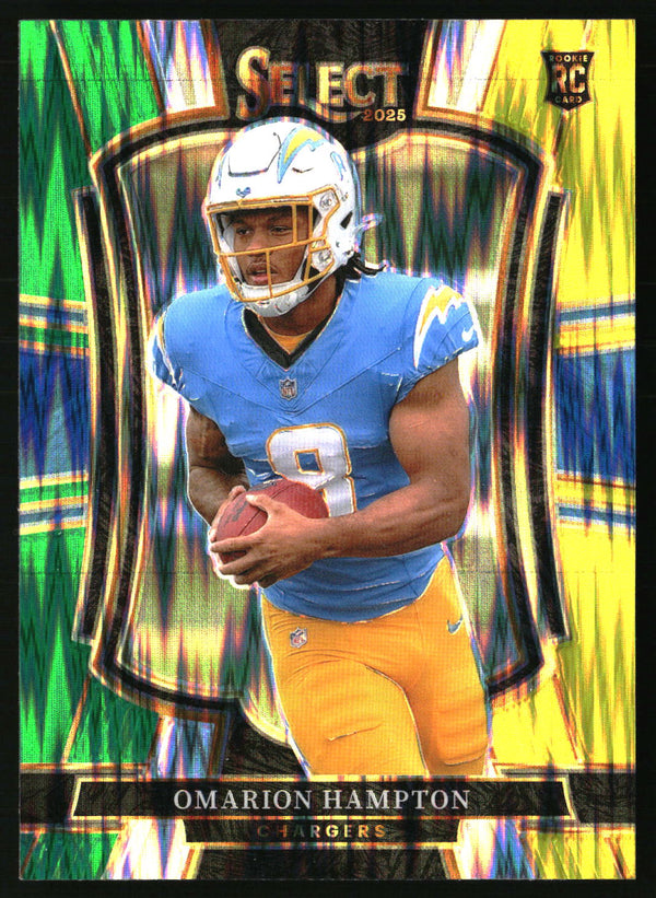 Omarion Hampton 2025 Panini Select #102 Green and Yellow Prizm Shock