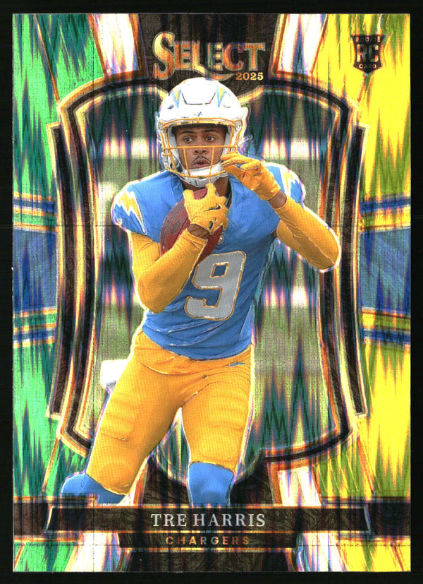 Tre Harris 2025 Panini Select #101 Green and Yellow Prizm Shock RC