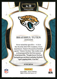 Bhayshul Tuten 2025 Panini Select #29 Green and Yellow Prizm Shock RC