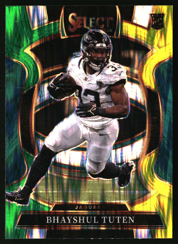 Bhayshul Tuten 2025 Panini Select #29 Green and Yellow Prizm Shock RC