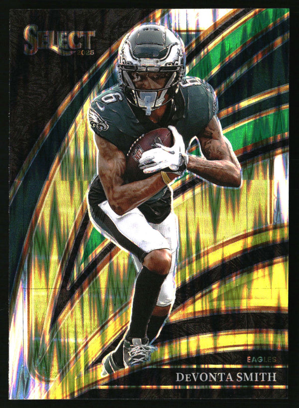 DeVonta Smith 2025 Panini Select #290 Green and Yellow Prizm Shock