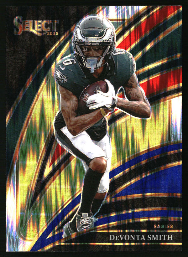 DeVonta Smith 2025 Panini Select #290 Red and Blue Prizm Shock