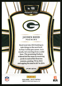 Jayden Reed 2025 Panini Select #166 Green and Yellow Prizm Shock