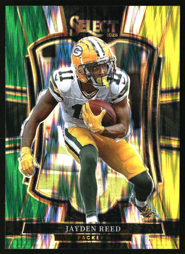 Jayden Reed 2025 Panini Select #166 Green and Yellow Prizm Shock