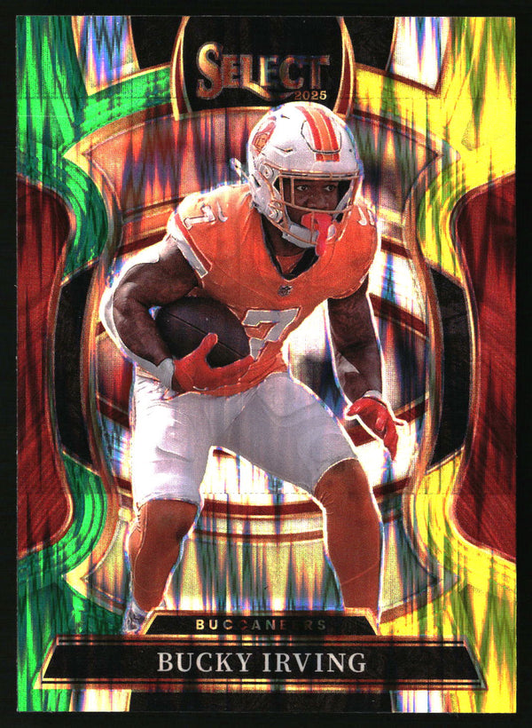 Bucky Irving 2025 Panini Select #38 Green and Yellow Prizm Shock