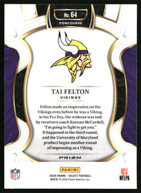 Tai Felton 2025 Panini Select #64 Green and Yellow Prizm Shock RC