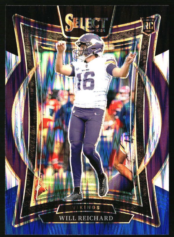 Will Reichard 2024 Panini Select #21 Black & Blue Prizm Shock RC