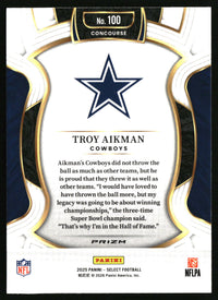 Troy Aikman 2025 Panini Select #100 Red and Blue Prizm Shock