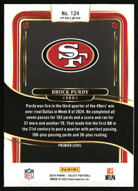 Brock Purdy 2024 Panini Select #124 Black & Blue Prizm Shock