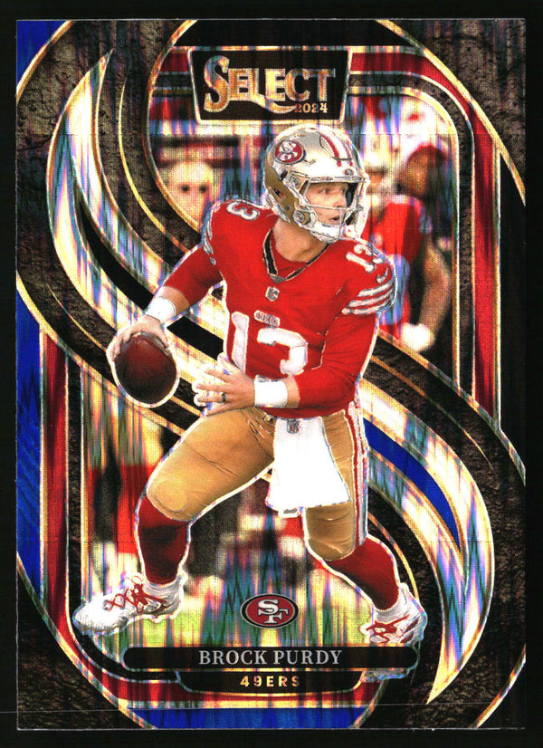 Brock Purdy 2024 Panini Select #124 Black & Blue Prizm Shock