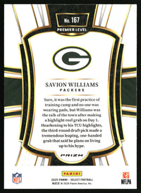 Savion Williams 2025 Panini Select #167 Black and Green Prizm Shock RC