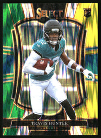 Travis Hunter 2025 Panini Select #128 Green and Yellow Prizm Shock RC
