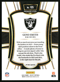 Geno Smith 2025 Panini Select #105 Green and Yellow Prizm Shock