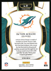 De'Von Achane 2025 Panini Select #81 Green and Yellow Prizm Shock