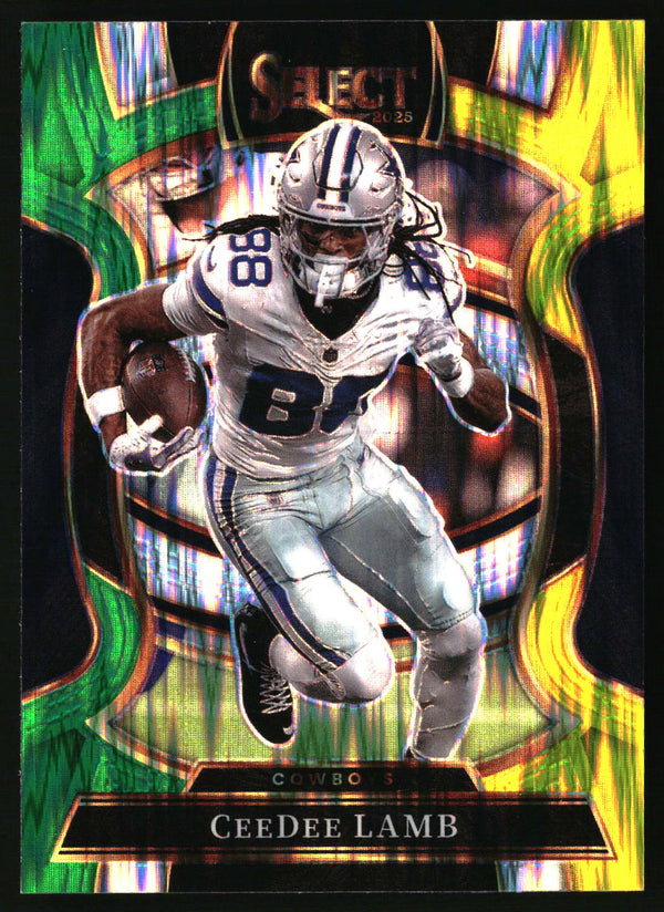 CeeDee Lamb 2025 Panini Select #98 Green and Yellow Prizm Shock