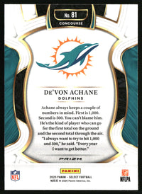 De'Von Achane 2025 Panini Select #81 Green and Yellow Prizm Shock
