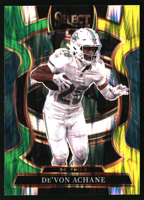 De'Von Achane 2025 Panini Select #81 Green and Yellow Prizm Shock