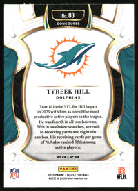 Tyreek Hill 2025 Panini Select #83 Green and Yellow Prizm Shock