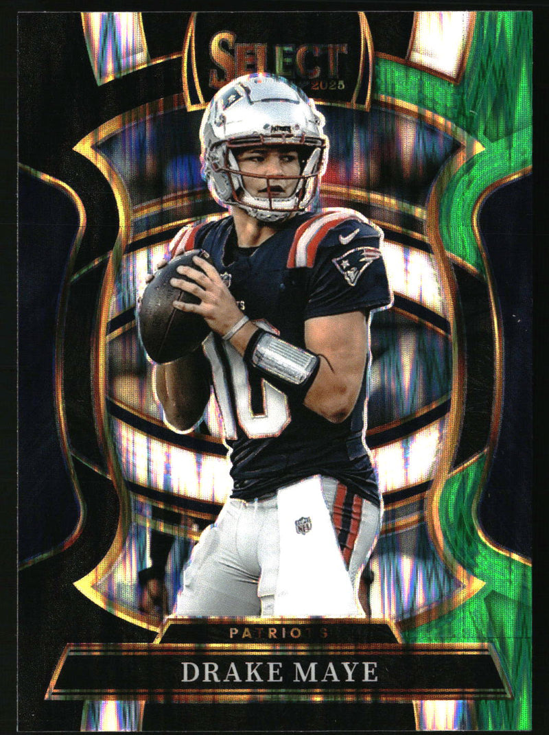 Drake Maye 2025 Panini Select #80 Black and Green Prizm Shock