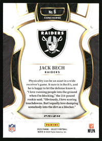 Jack Bech 2025 Panini Select #6 Silver Prizm RC