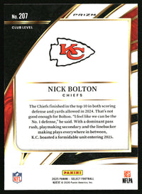 Nick Bolton 2025 Panini Select #207 Silver Prizm