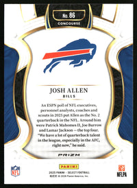 Josh Allen 2025 Panini Select #86 Silver Prizm