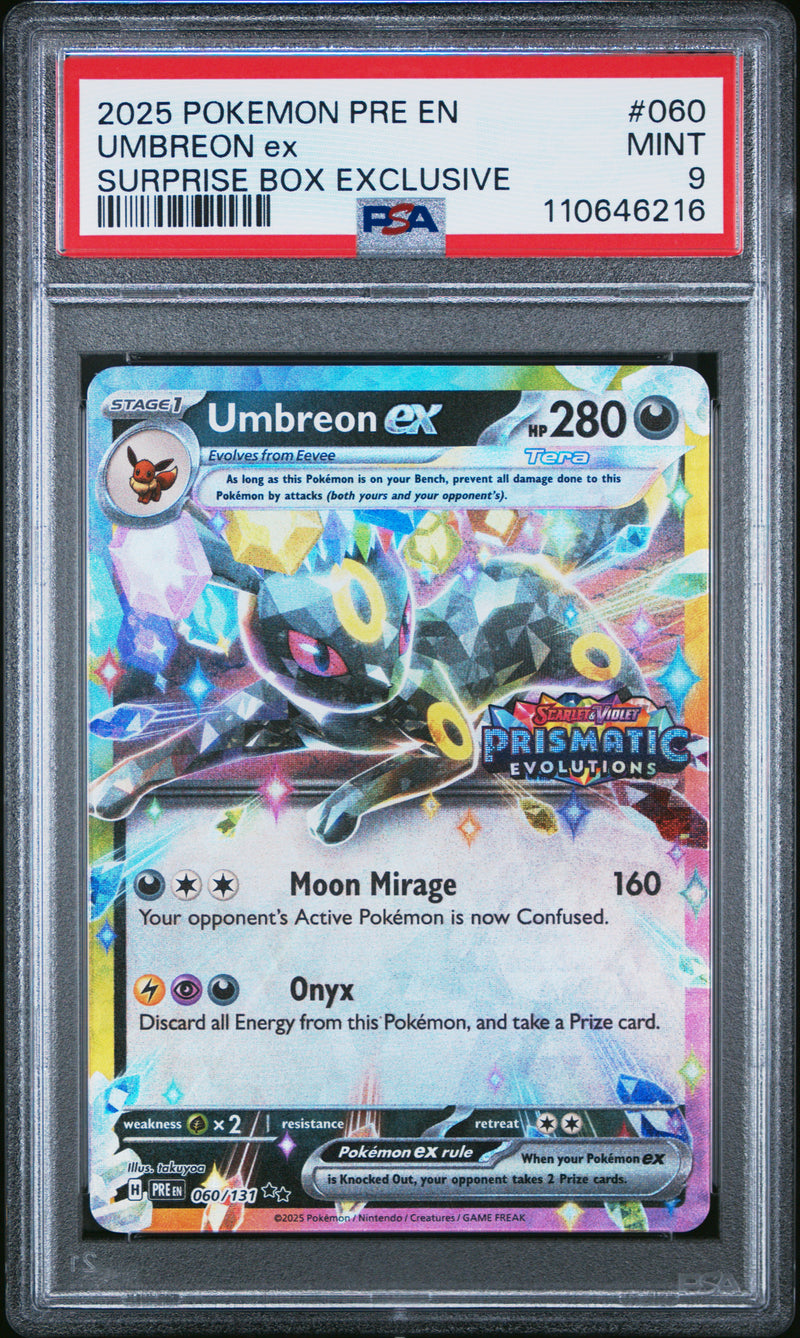 Umbreon Ex #060 2025 Pokemon Pre En-Prismatic Evolutions PSA 9 Surprise Box