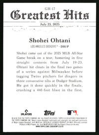 Shohei Ohtani 2026 Topps #GH-17 2025 Greatest Hits