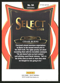 Chase Burns 2025 Panini Select #94 Orange Flash Prizms