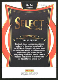 Chase Burns 2025 Panini Select #94 Orange Flash Prizms
