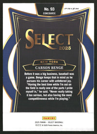 Carson Benge 2025 Panini Select #93 Orange Flash Prizms