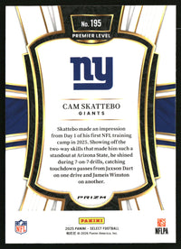 Cam Skattebo 2025 Panini Select #195 Black and Red Prizm Shock RC