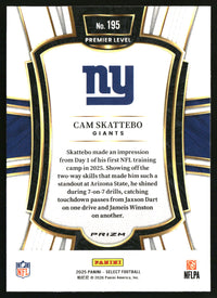 Cam Skattebo 2025 Panini Select #195 Red and Blue Prizm Shock RC