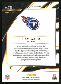 Cam Ward 2025 Panini Select #226 Black and Red Prizm Shock