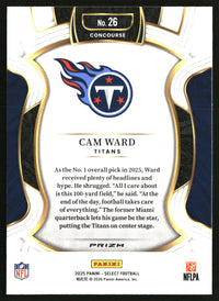 Cam Ward 2025 Panini Select #26 Red and Blue Prizm Shock RC