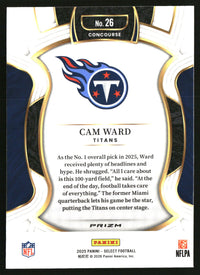 Cam Ward 2025 Panini Select #26 Red and Blue Prizm Shock RC