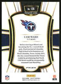 Cam Ward 2025 Panini Select #126 Black and Green Prizm Shock RC