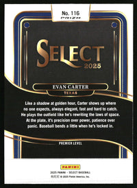 Evan Carter 2025 Panini Select #116 Red and Green Ice Prizms
