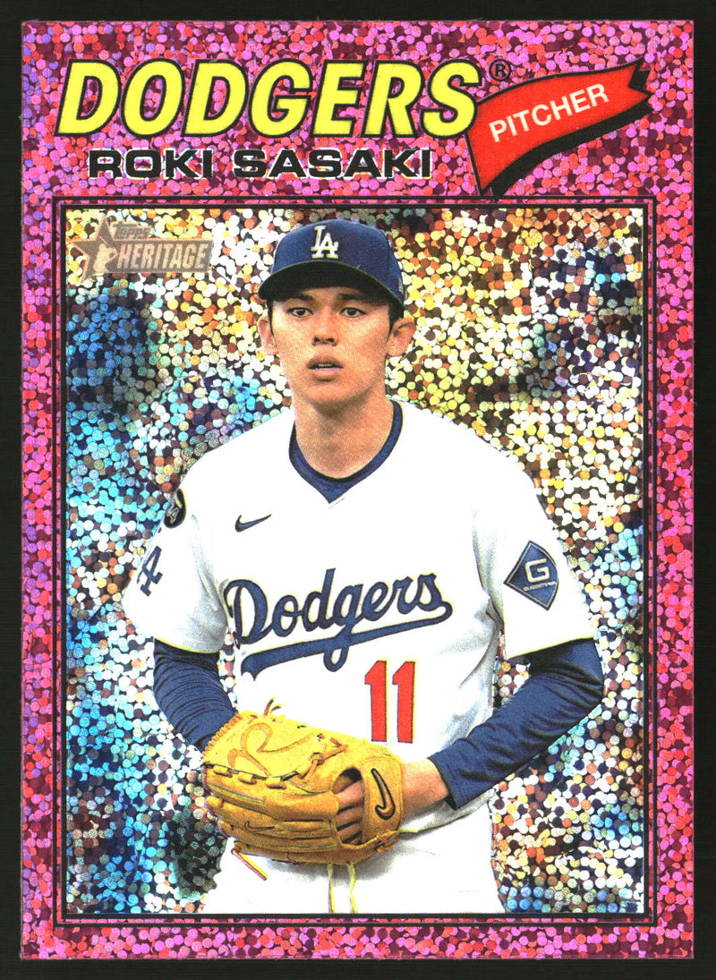 Roki Sasaki 2026 Topps Heritage #39 Chrome Pink Sparkle Refractors