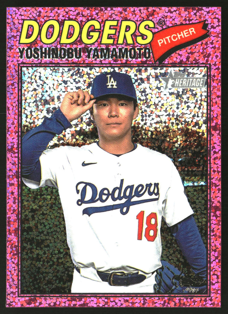 Yoshinobu Yamamoto 2026 Topps Heritage #371 Chrome Pink Sparkle Refractors