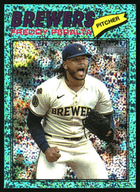 Freddy Peralta 2026 Topps Heritage #291 Chrome Aqua Sparkle Refractors