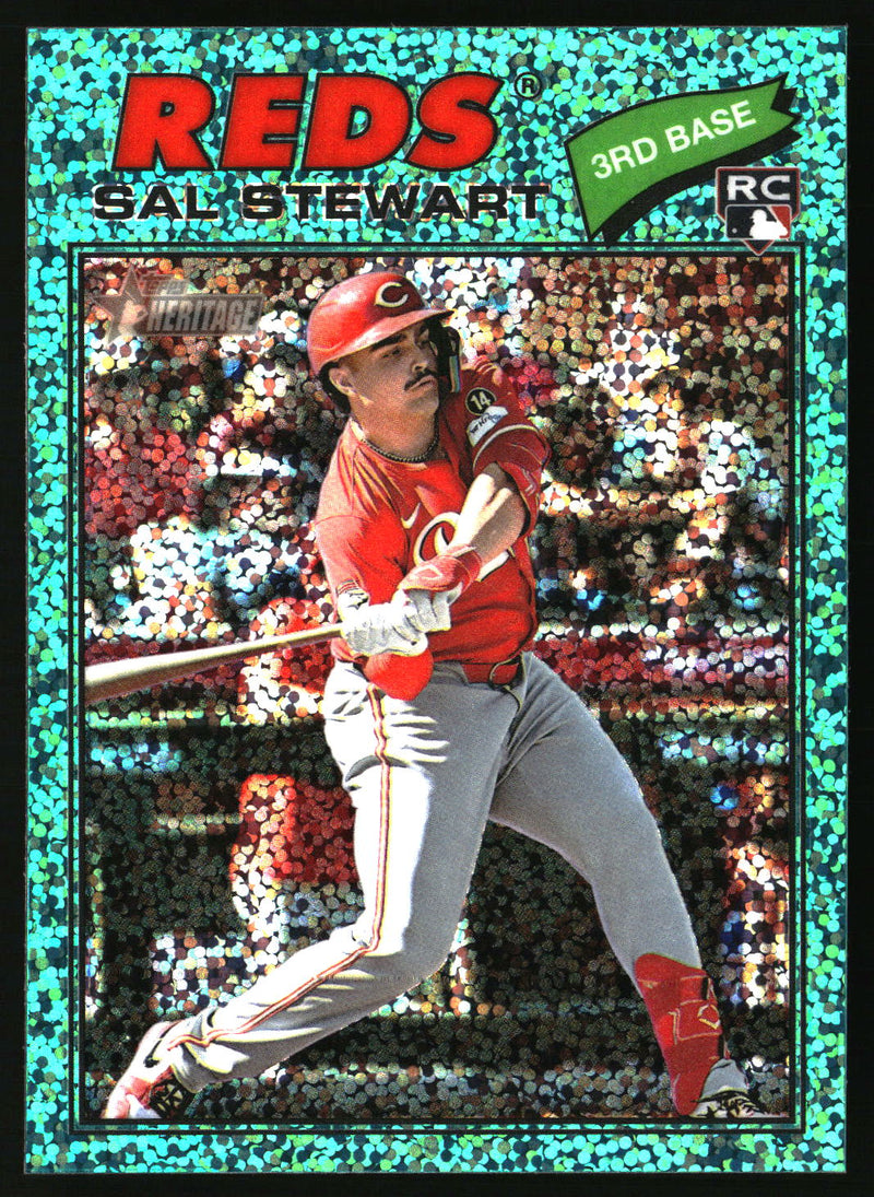 Sal Stewart 2026 Topps Heritage #221 Chrome Aqua Sparkle Refractors RC