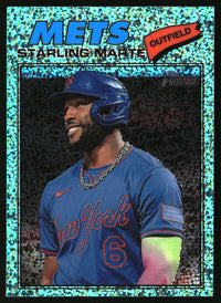 Starling Marte 2026 Topps Heritage #213 Chrome Aqua Sparkle Refractors