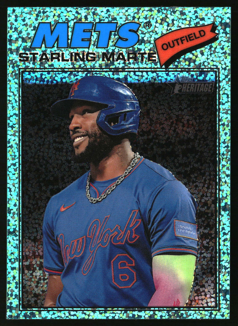 Starling Marte 2026 Topps Heritage #213 Chrome Aqua Sparkle Refractors