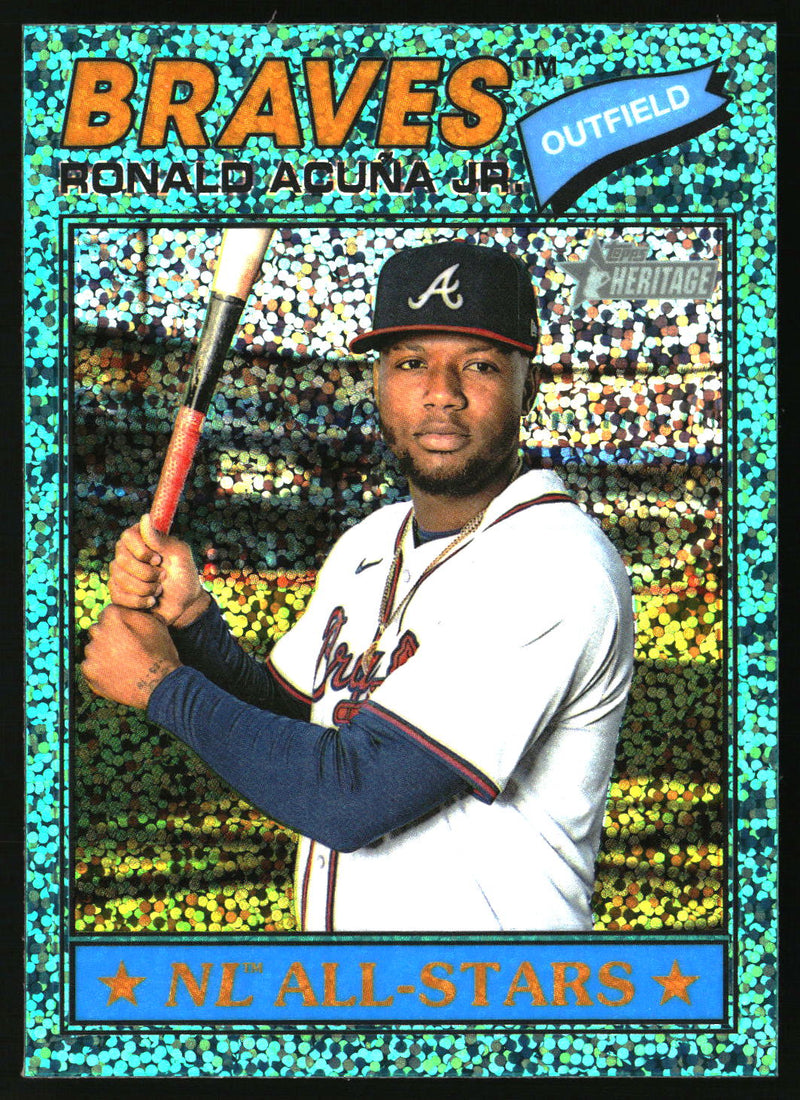 Ronald Acuña Jr. 2026 Topps Heritage #55 Chrome Aqua Sparkle Refractors