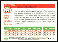 Zac Veen 2025 Topps Chrome Platinum #325 Prism Refractors RC